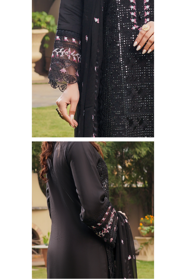 Shaanse Cyra Vol-2 Cotton Silk 3PCS Ready to Wear Collection Jan-26 | Black - Mirha Fashion