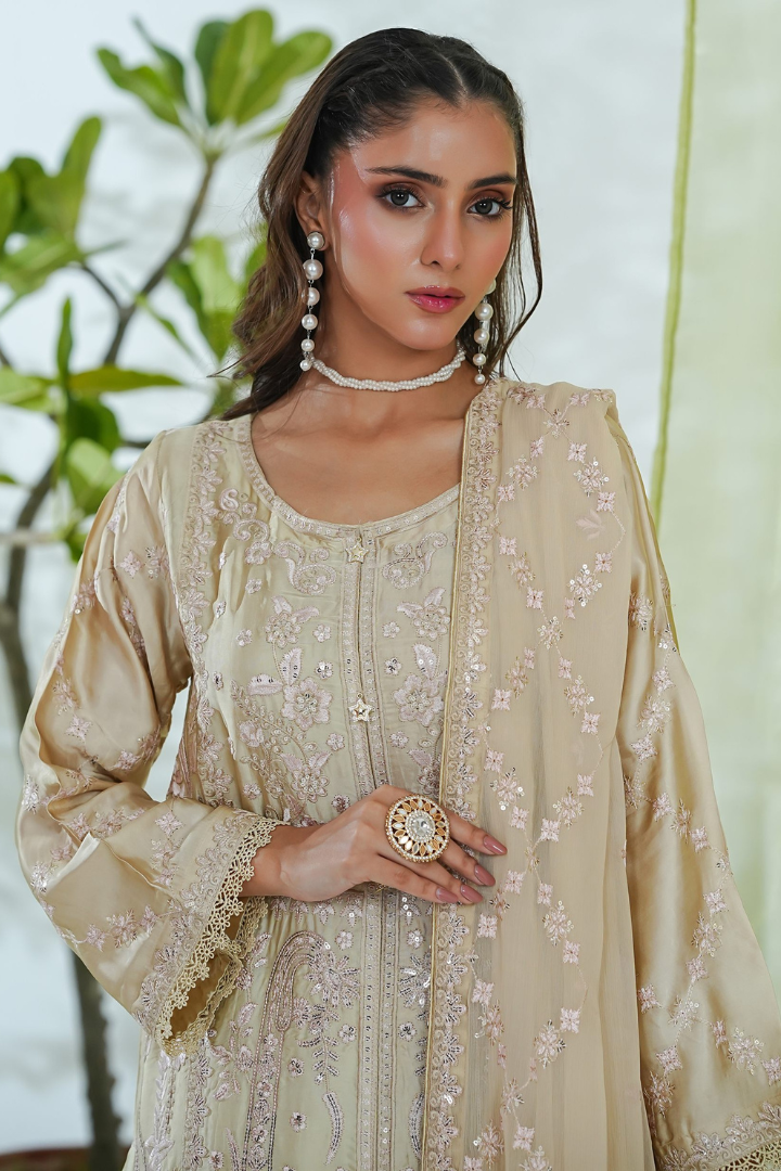 Shaanse Mehroo Cotton Silk 3PCS Ready to Wear Collection Jan-26 | Fawn