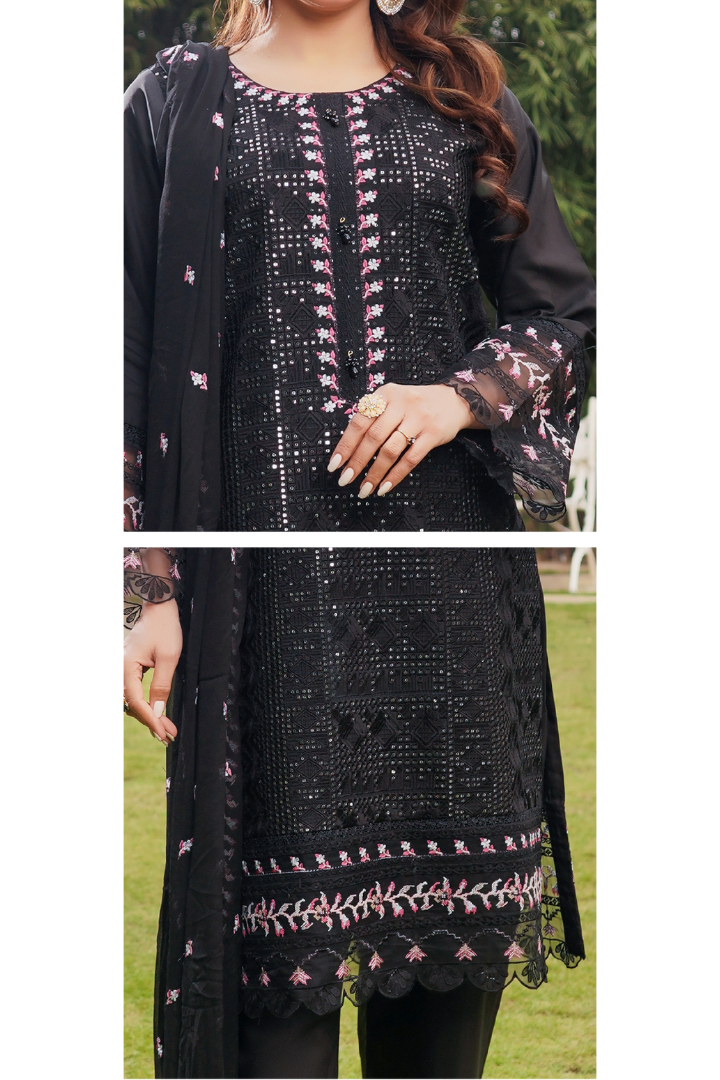 Shaanse Cyra Vol-2 Cotton Silk 3PCS Ready to Wear Collection Jan-26 | Black - Mirha Fashion