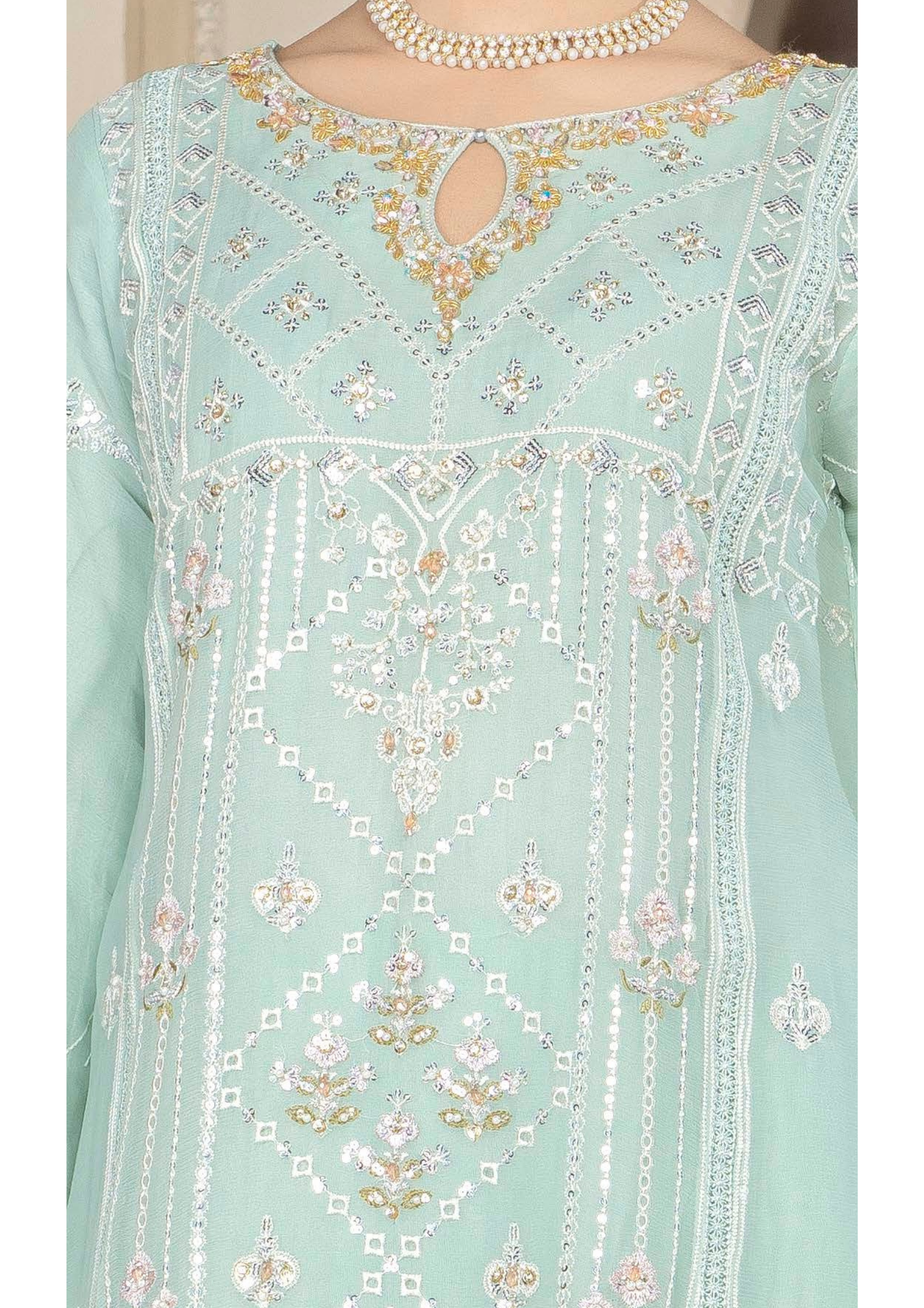 Agha Noor Chiffon Gharara Roshni Ready to Wear Collection 2025 D07 | Light Green