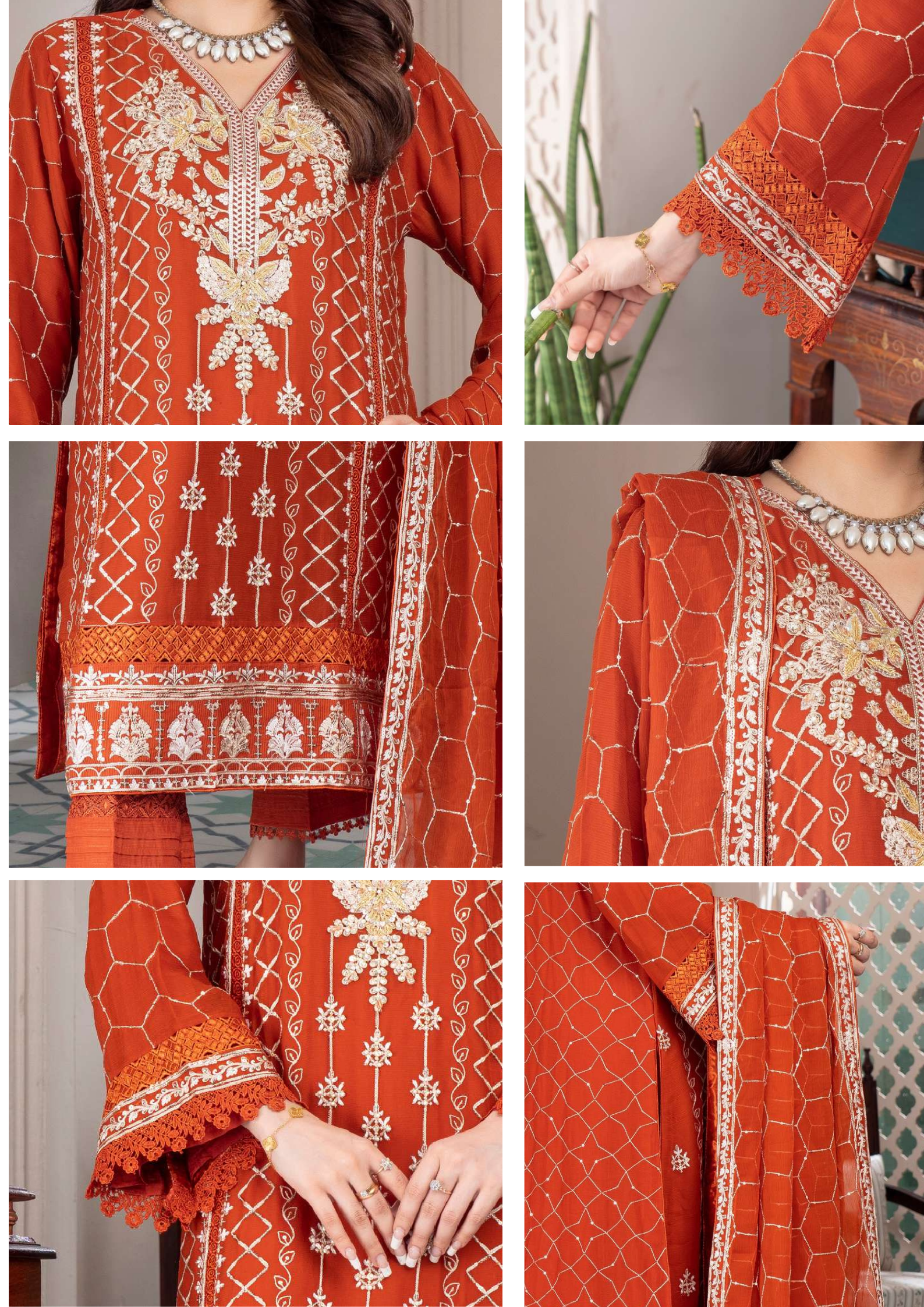 Agha Noor Shehnai Chiffon Ready to Wear Handwork Collection 25 | Orange