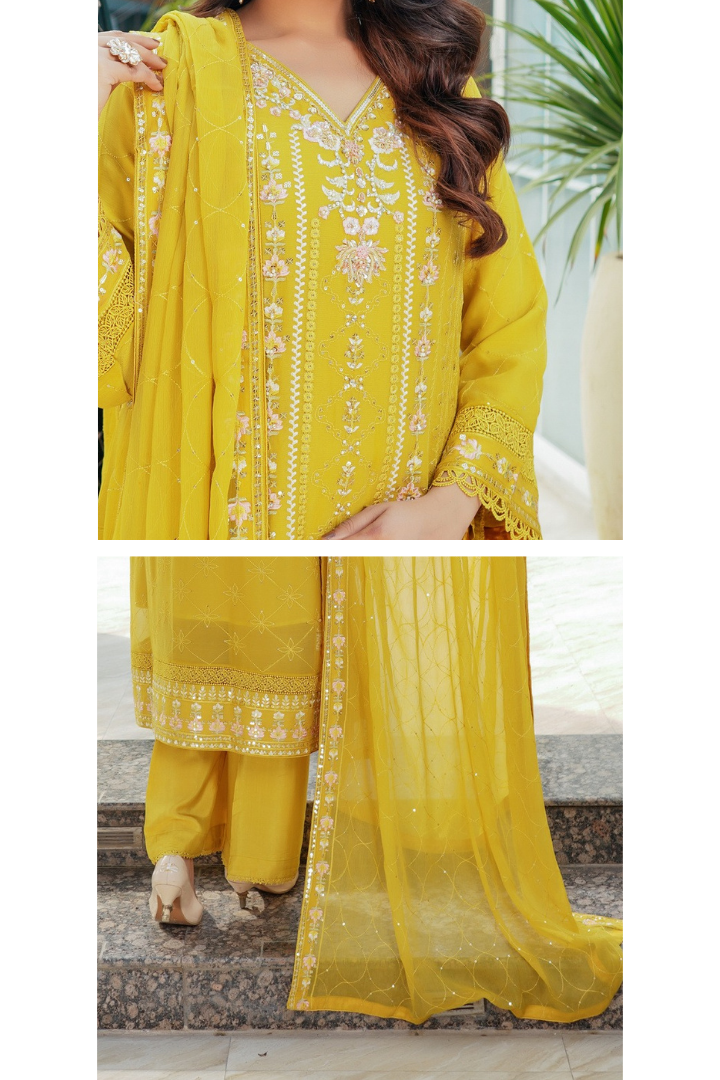 Agha Noor Sehnai Handwork Eid Ready To Wear Collection 2026 | Yellow - Mirha Fashion