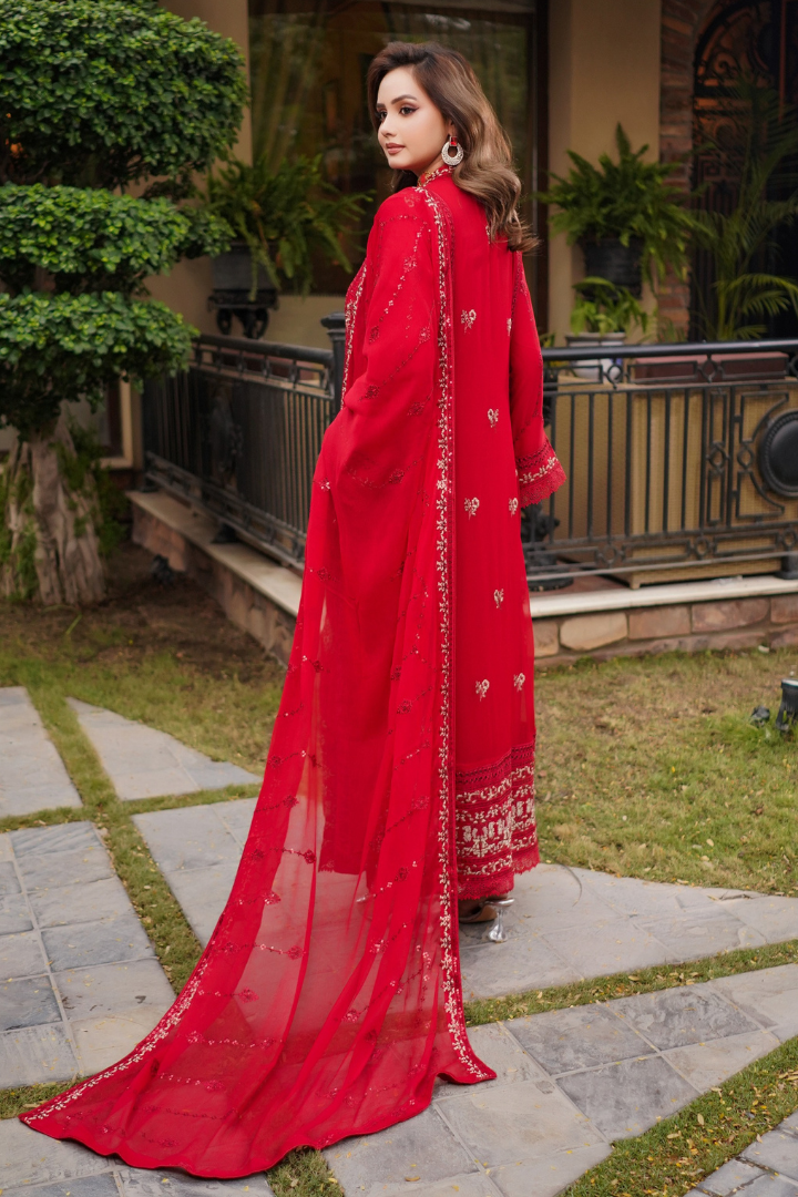 Aghanoor Afsanaay Chiffon Gown 3PCS Ready to Wear Collection | Red