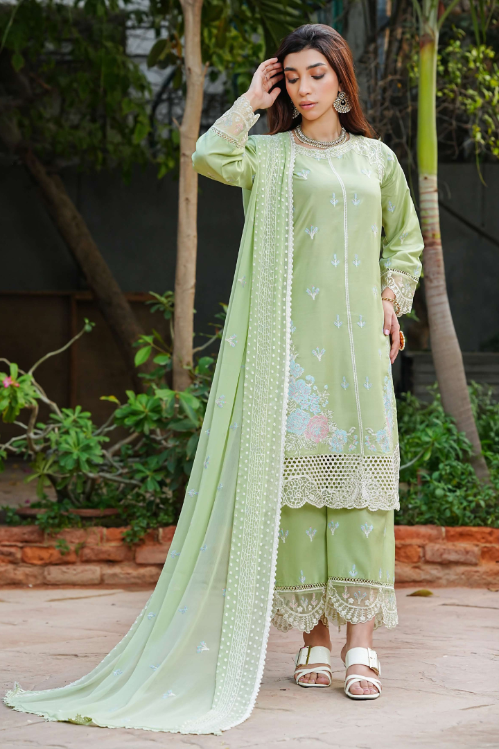 Shaanse Cyra Cotton Silk 3PCS Ready to Wear Collection Dec-2025 | Light Green