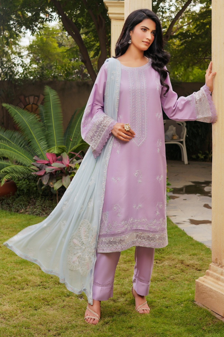 Shaanse Cyra Vol-2 Cotton Silk 3PCS Ready to Wear Collection Jan-26 | Lavender - Mirha Fashion