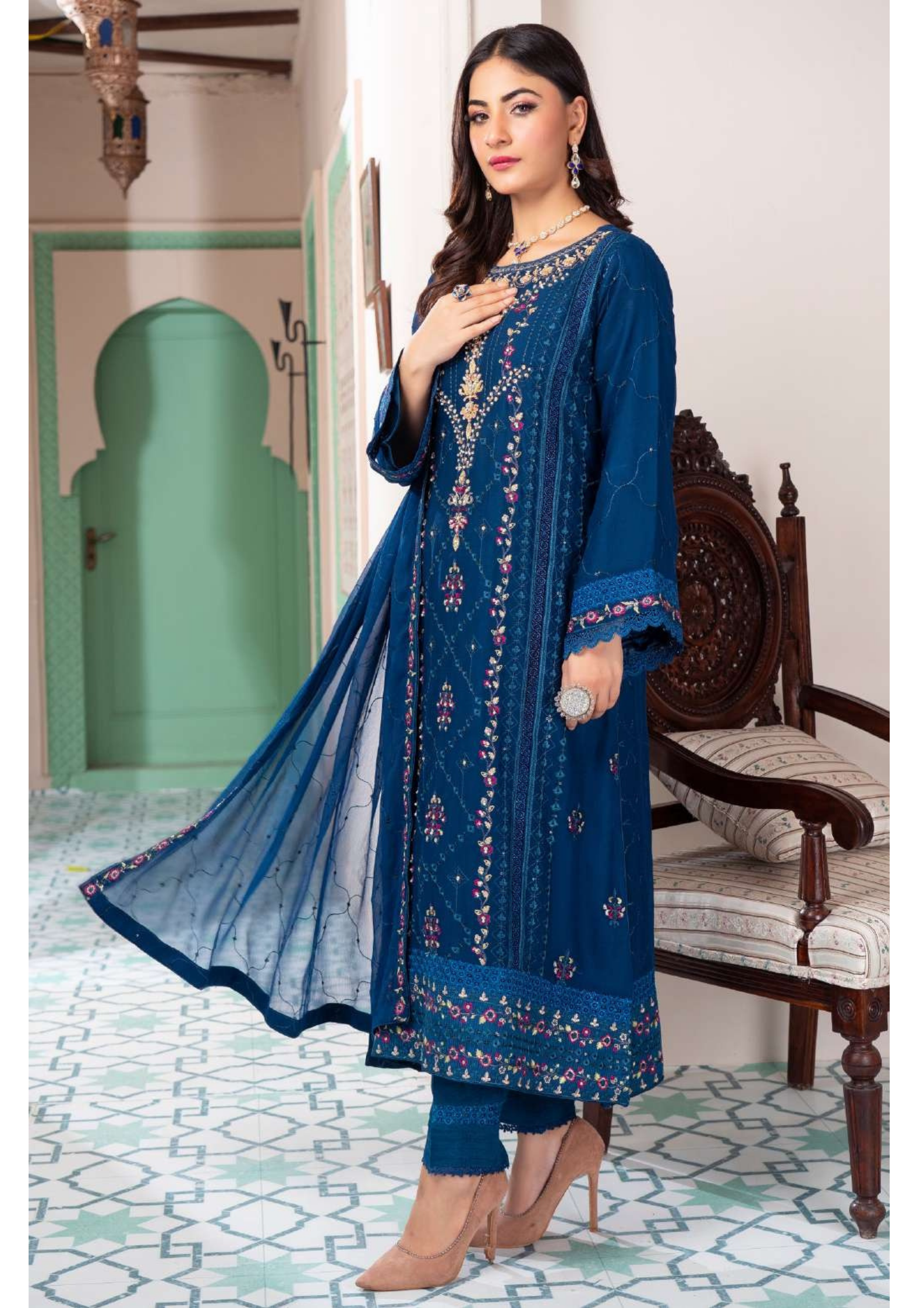 Agha Noor Shehnai Chiffon Ready to Wear Handwork Collection 25 | Blue