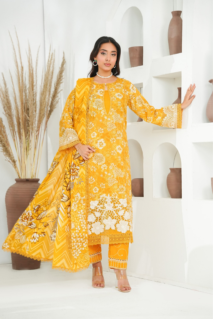 Shaanse Khuwab Ready To Wear Emb Cotton Collection 2026 | Yellow - Mirha Fashion