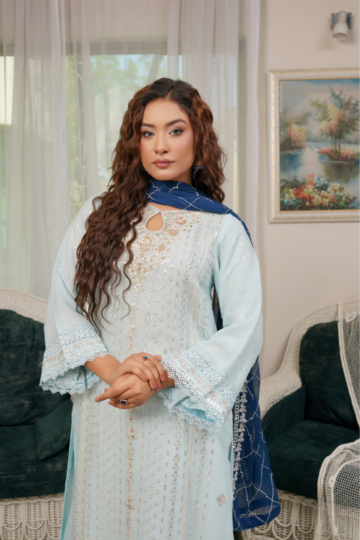 agha noor blue dress 3 Piece main image 1