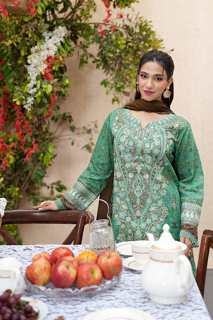 Shaanse Khuwab Vol-2 Ready To Wear Emb Cotton Collection 2026 | Green Small - Mirha Fashion