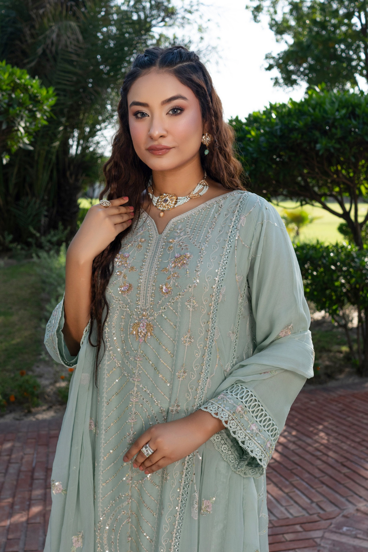 Agha Noor Luxury Gowns Rimjhim Vol-05 Ready to Wear Collection | Light Green - Mirha Fashion