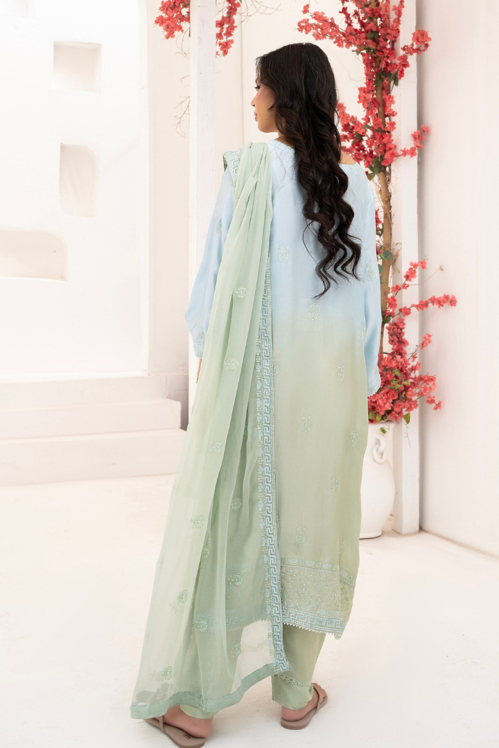 Shaanse Luxury Ombre Silk Ready to Wear Collection 2026 | Sky Blue Green