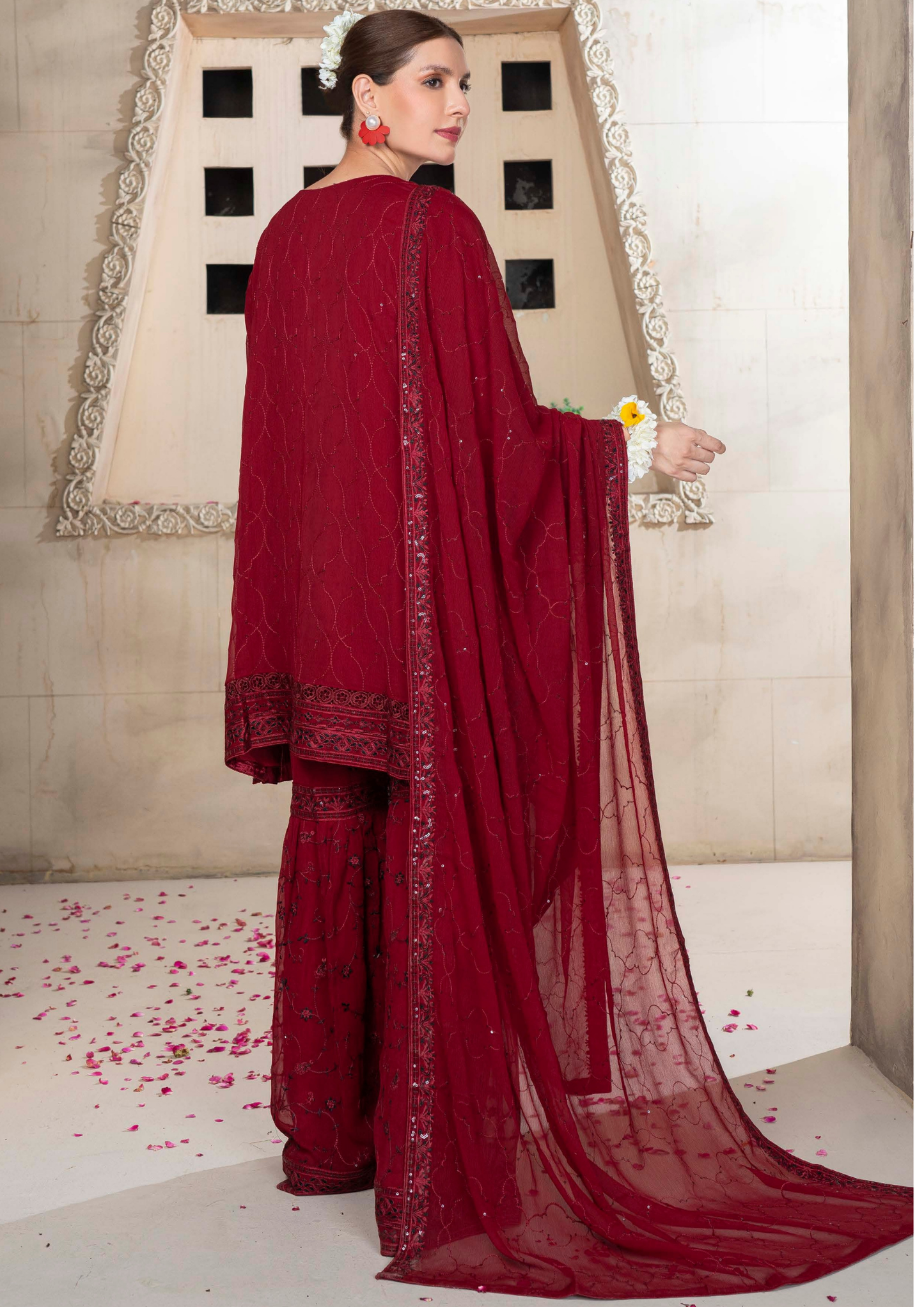 Agha Noor Chiffon Gharara Roshni Ready to Wear Collection 2025 D02 | Red