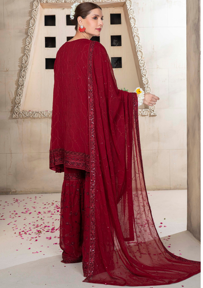 Agha Noor Chiffon Gharara Roshni Ready to Wear Collection 2025 D02 | Red