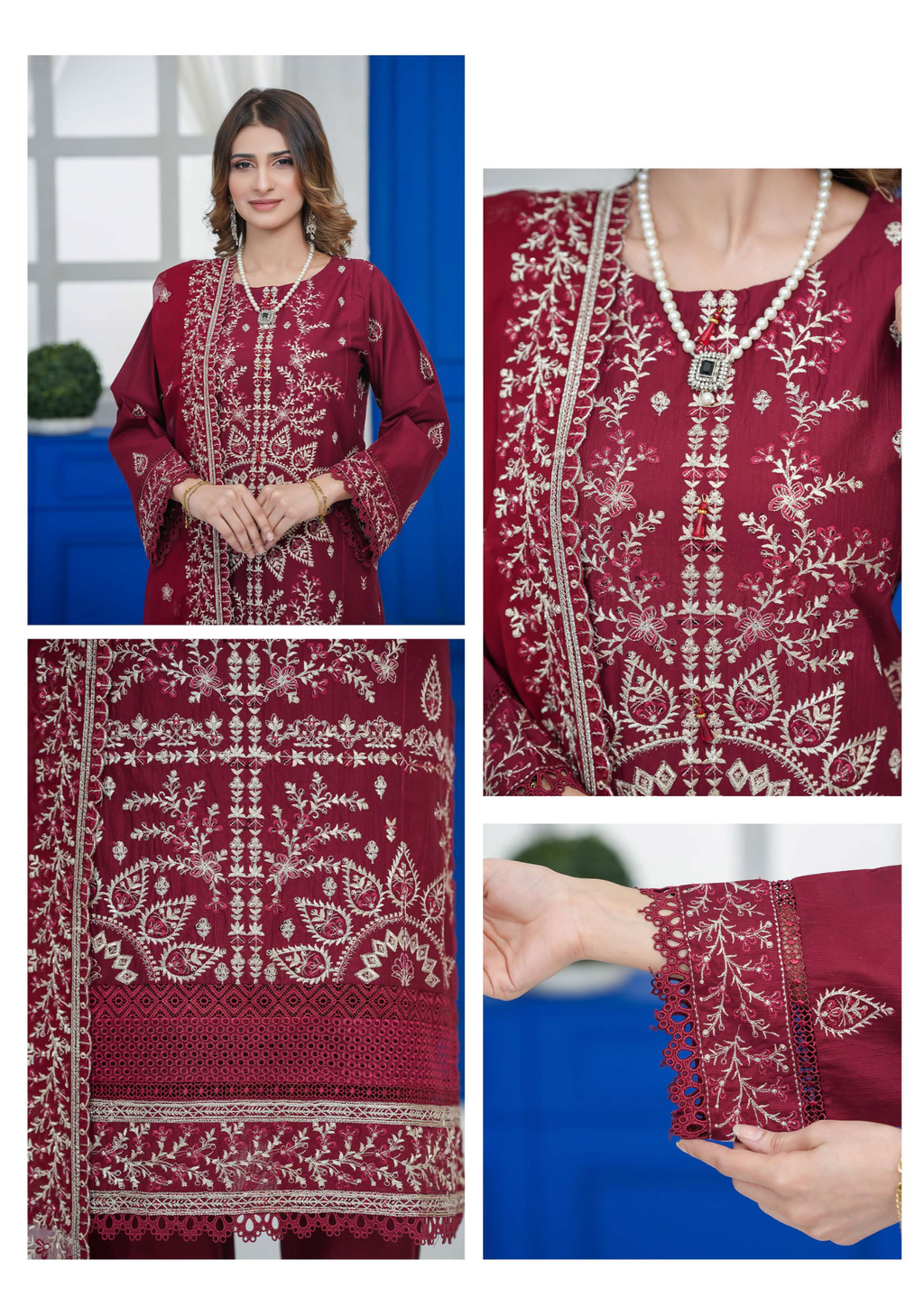 Agha Noor Cotton Ready To Wear Collection Khushi | Maroon - Mirha Fashion