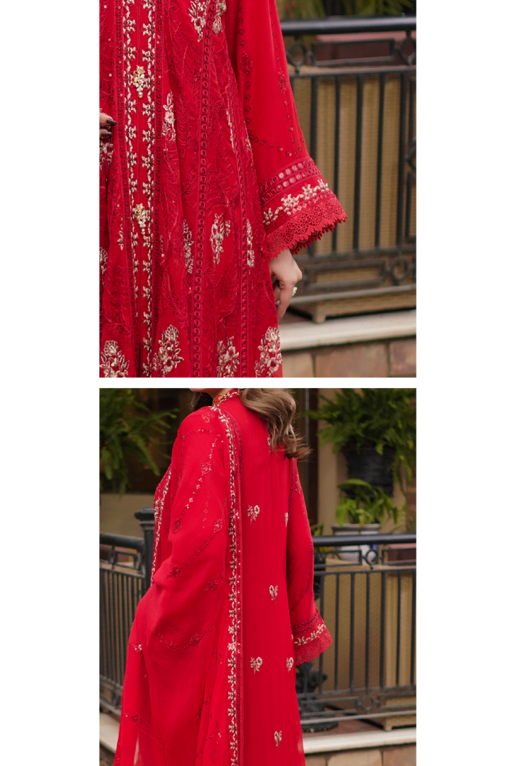 Aghanoor Afsanaay Chiffon Gown 3PCS Ready to Wear Collection | Red