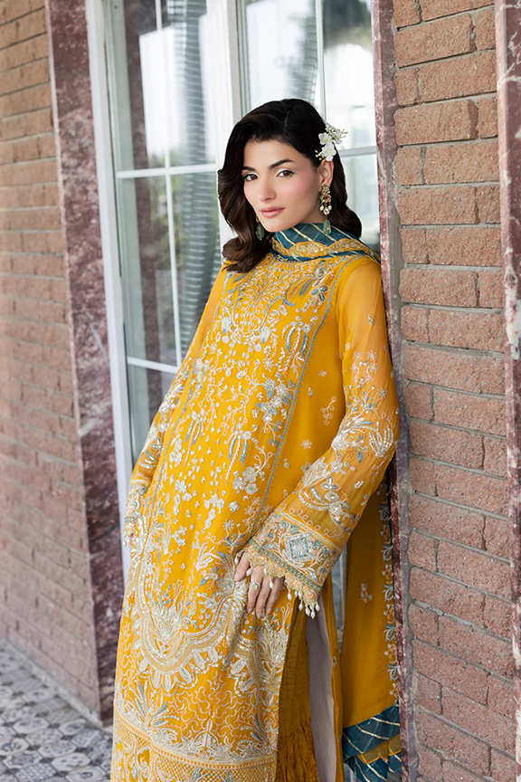 Manahil Lakhani Lamhae Festive 3 PCS Unstitched Collection 2025 | Saffron