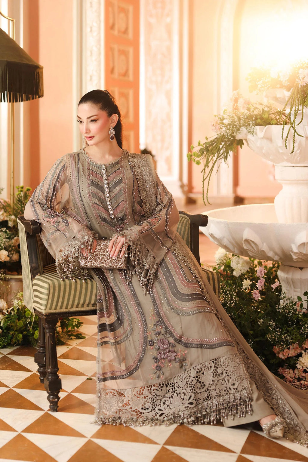 Maria B Chiffon Unstitched  Collection  2026 | MPC-26-201-Antique Grey