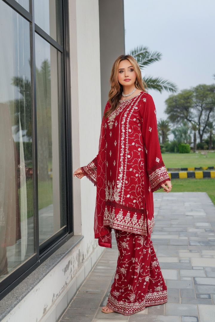 Agha Noor Shein Chiffon Ready to Wear Collection 2026 | Red