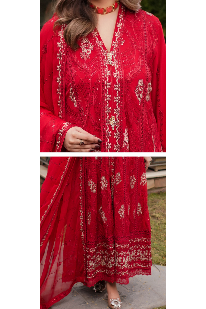 Aghanoor Afsanaay Chiffon Gown 3PCS Ready to Wear Collection | Red