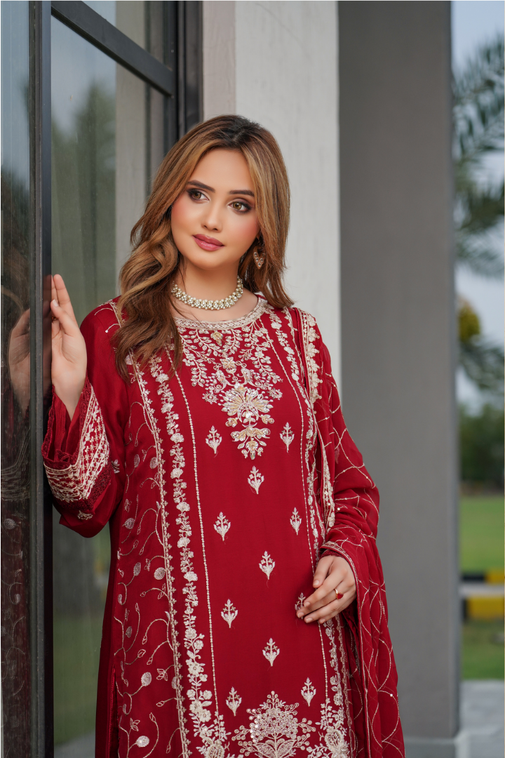 Agha Noor Shein Chiffon Ready to Wear Collection 2026 | Red