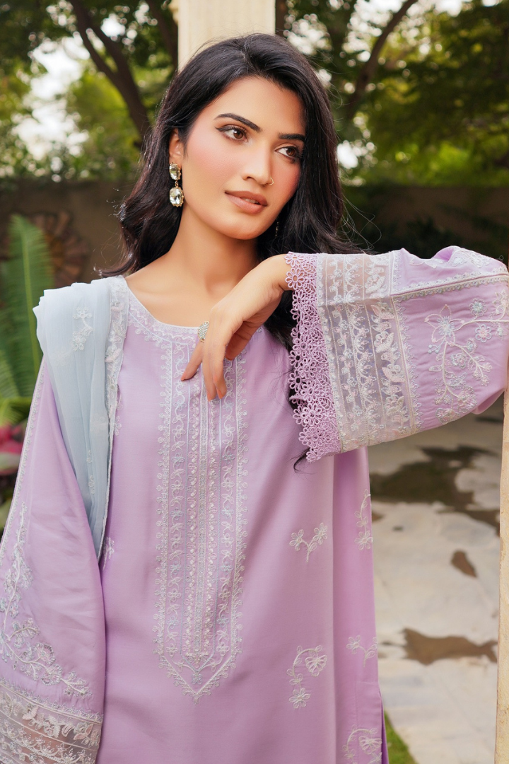 Shaanse Cyra Vol-2 Cotton Silk 3PCS Ready to Wear Collection Jan-26 | Lavender - Mirha Fashion