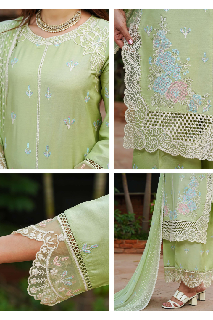 Shaanse Cyra Cotton Silk 3PCS Ready to Wear Collection Dec-2025 | Light Green