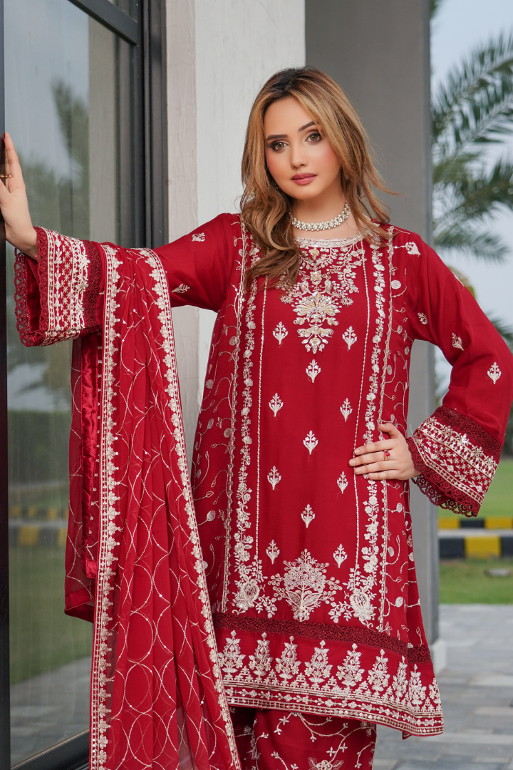 Agha Noor Shein Chiffon Ready to Wear Collection 2026 | Red