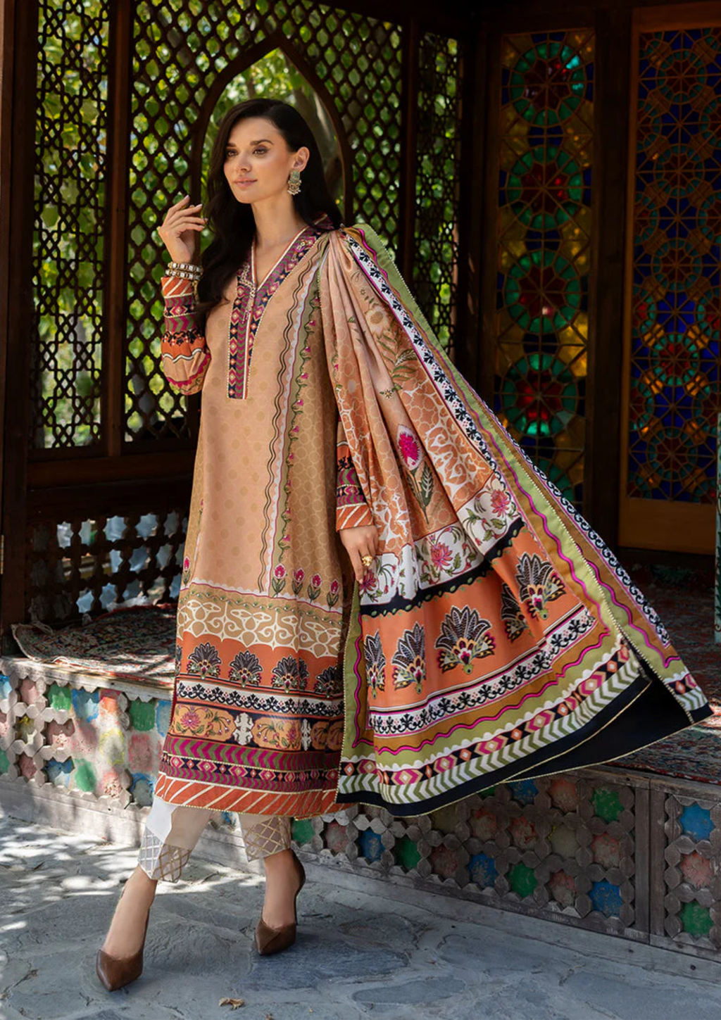 Mushq Hemline Nirvana Printed Silk Unstitched Collection | Solara Cresi