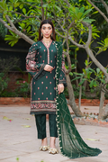 Shaanse Cyra Cotton Silk 3PCS Ready to Wear Collection Dec-2025 | Bottle Green - Mirha Fashion