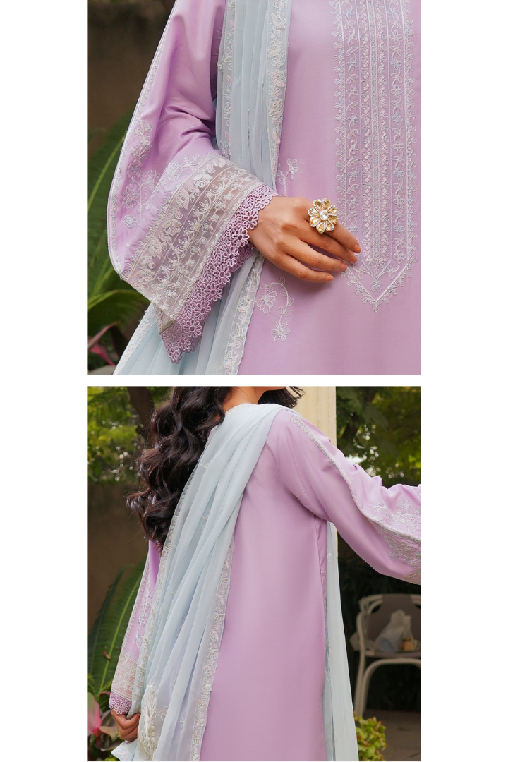 Shaanse Cyra Vol-2 Cotton Silk 3PCS Ready to Wear Collection Jan-26 | Lavender - Mirha Fashion