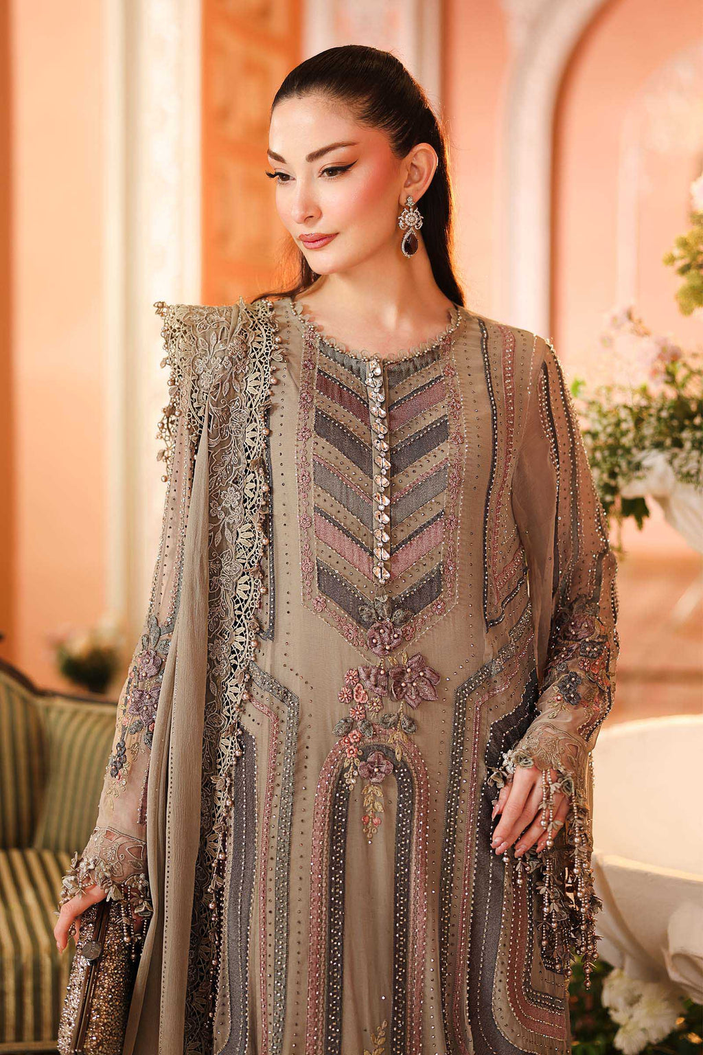 Maria B Chiffon Unstitched  Collection  2026 | MPC-26-201-Antique Grey