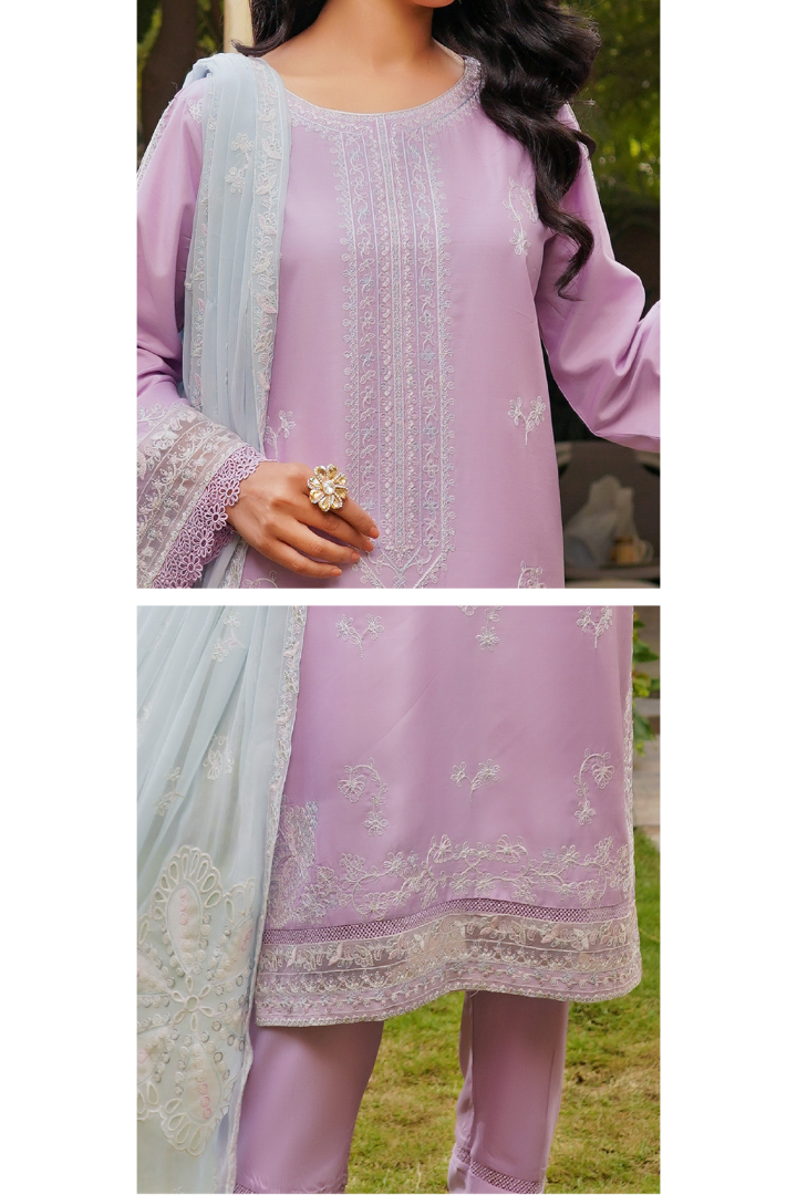 Shaanse Cyra Vol-2 Cotton Silk 3PCS Ready to Wear Collection Jan-26 | Lavender - Mirha Fashion