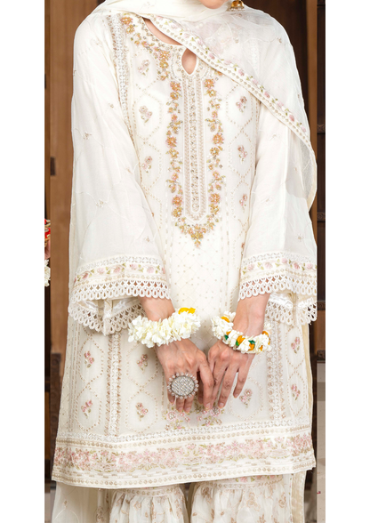 Agha Noor Chiffon Gharara Roshni Ready to Wear Collection 2025 D09 | White