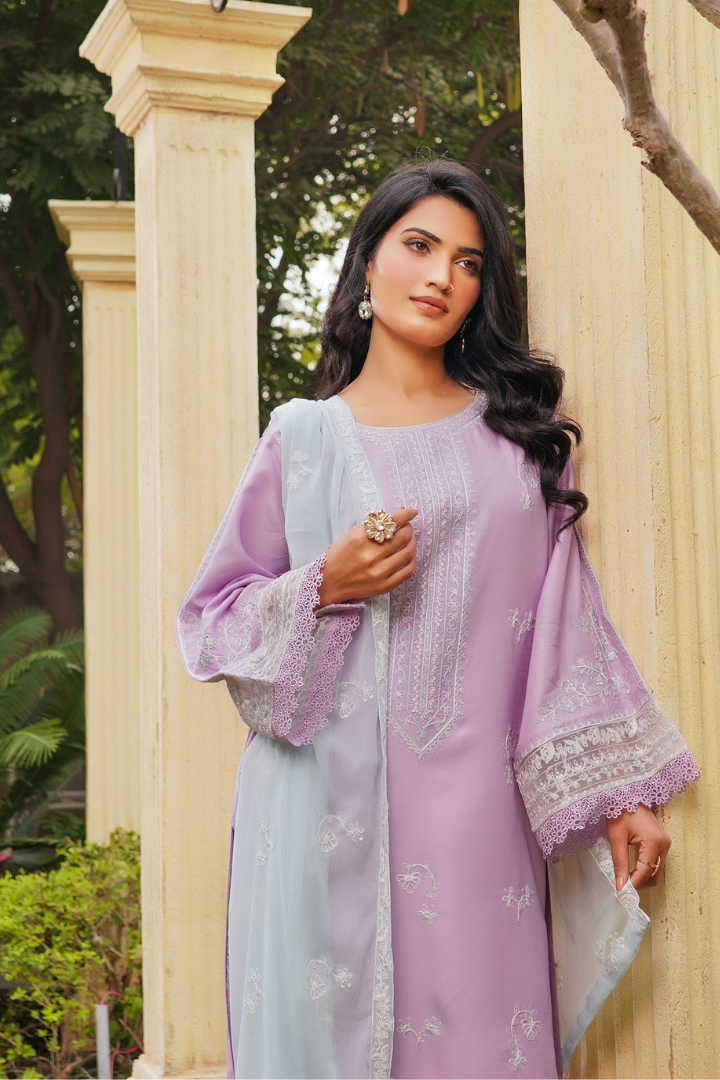 Shaanse Cyra Vol-2 Cotton Silk 3PCS Ready to Wear Collection Jan-26 | Lavender - Mirha Fashion