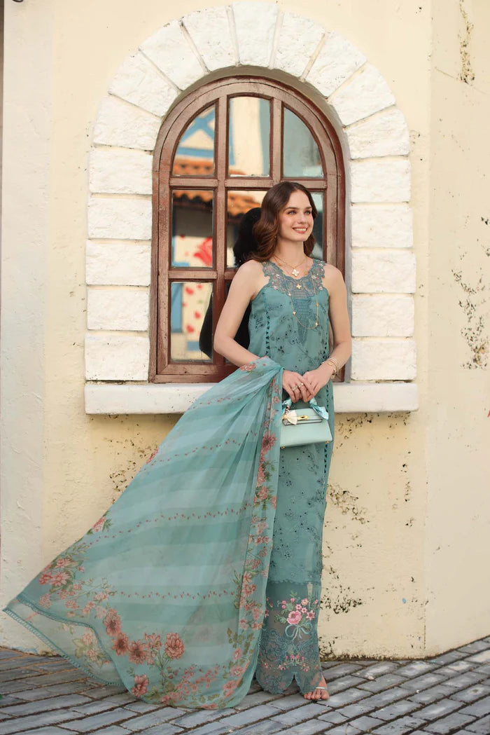 Noor By Saadia Asad Luxe Chikenkari Unstitched Collection 2026 | D5-B Turquoise Blue - Mirha Fashion