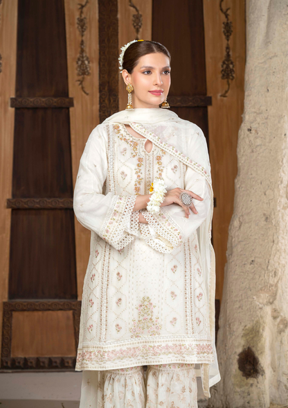 Agha Noor Chiffon Gharara Roshni Ready to Wear Collection 2025 D09 | White