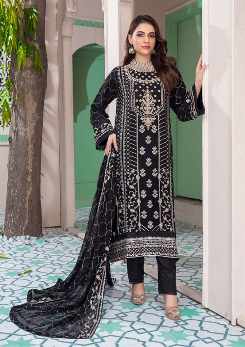 Agha Noor Shehnai Chiffon Ready to Wear Handwork Collection 25 | Black - Mirha Fashion