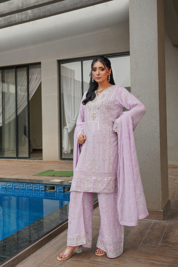 Agha Noor Shein Chiffon Ready to Wear Collection 2026 | Light Purpal