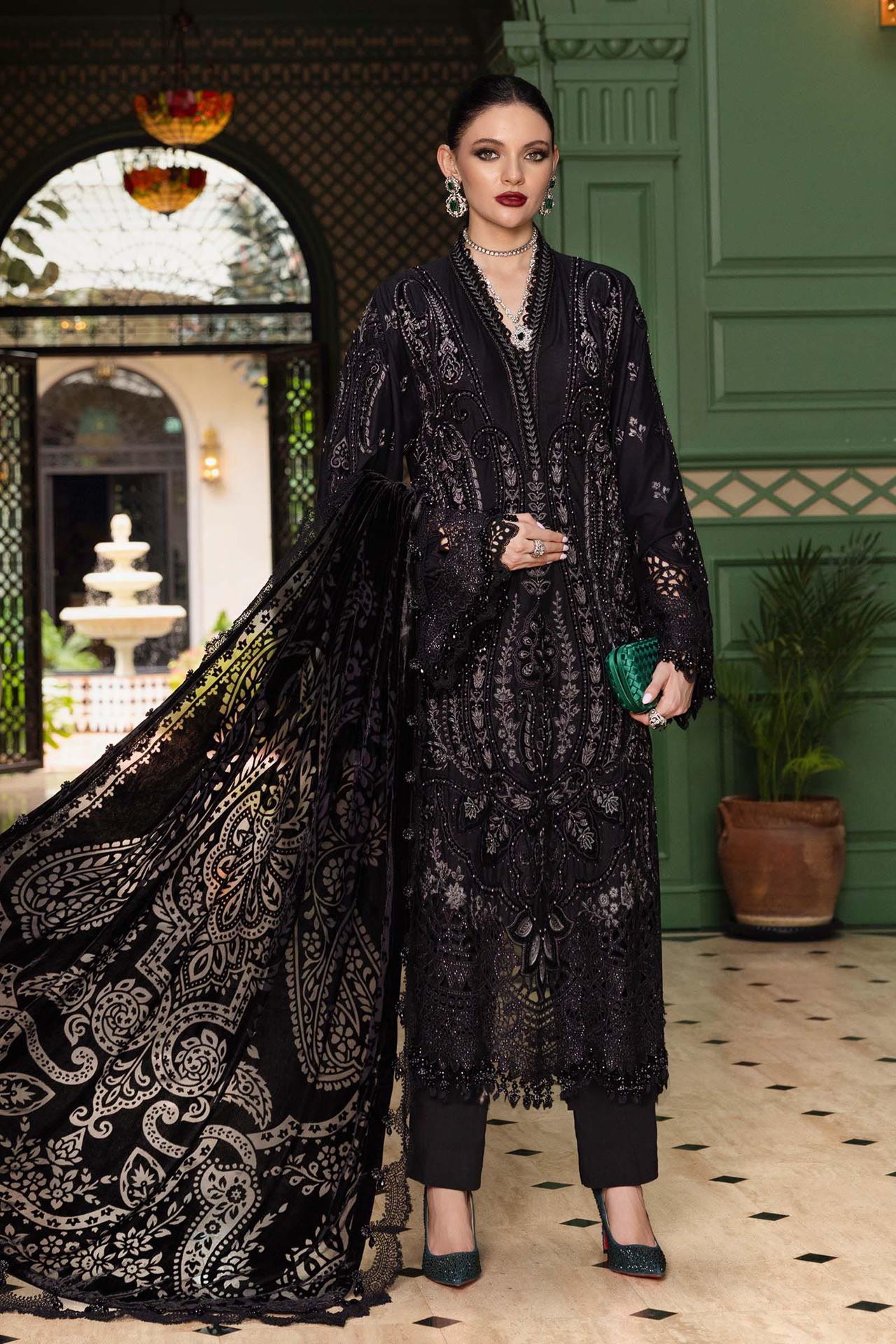Maria B Winter Luxe 3PCS Unstitched Vol-13 2025 | D7 - Mirha Fashion