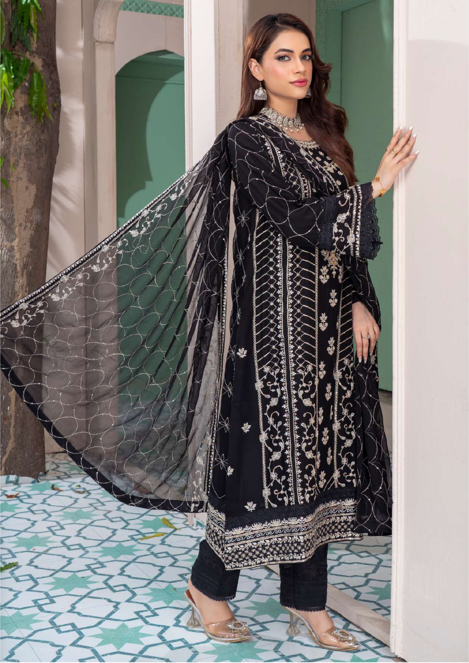 Agha Noor Shehnai Chiffon Ready to Wear Handwork Collection 25 | Black