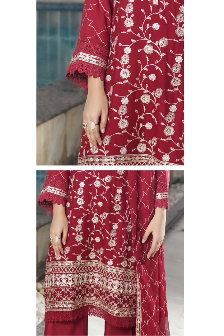 Aghanoor Dhaagakari Chiffon 3PCS Ready to Wear Collection | Red