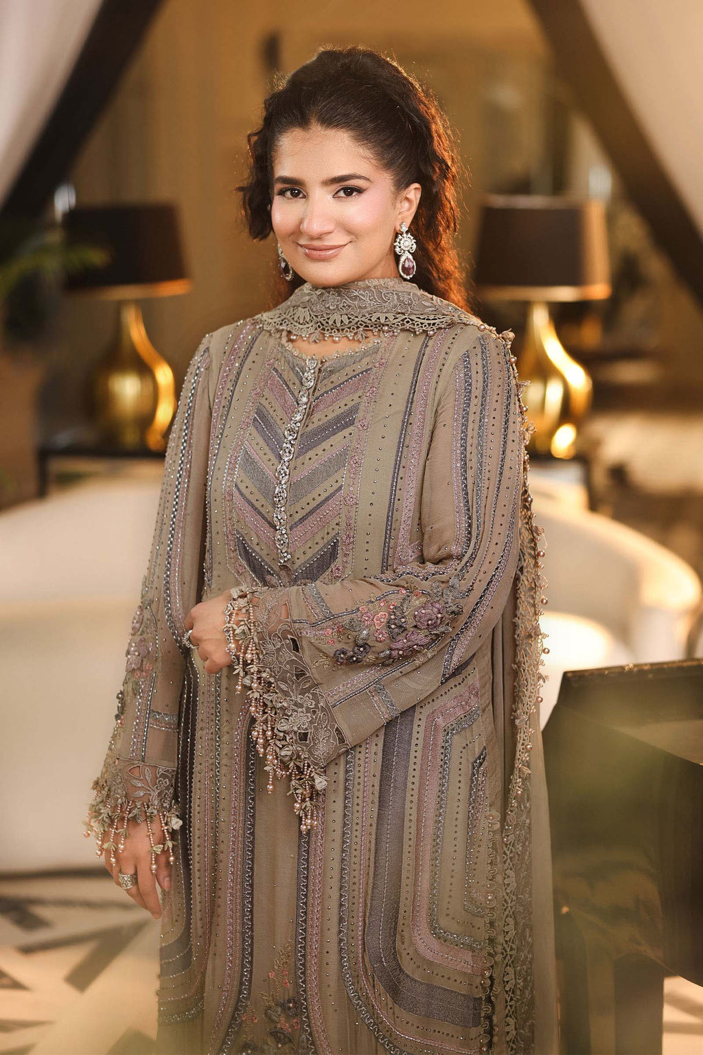 Maria B Chiffon Unstitched  Collection  2026 | MPC-26-201-Antique Grey