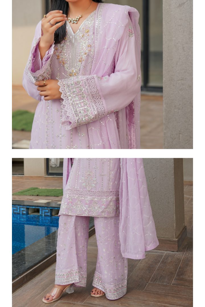 Agha Noor Shein Chiffon Ready to Wear Collection 2026 | Light Purpal