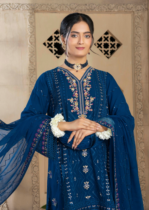 Agha Noor Chiffon Gharara Roshni Ready to Wear Collection 2025 D01 | Blue - Mirha Fashion