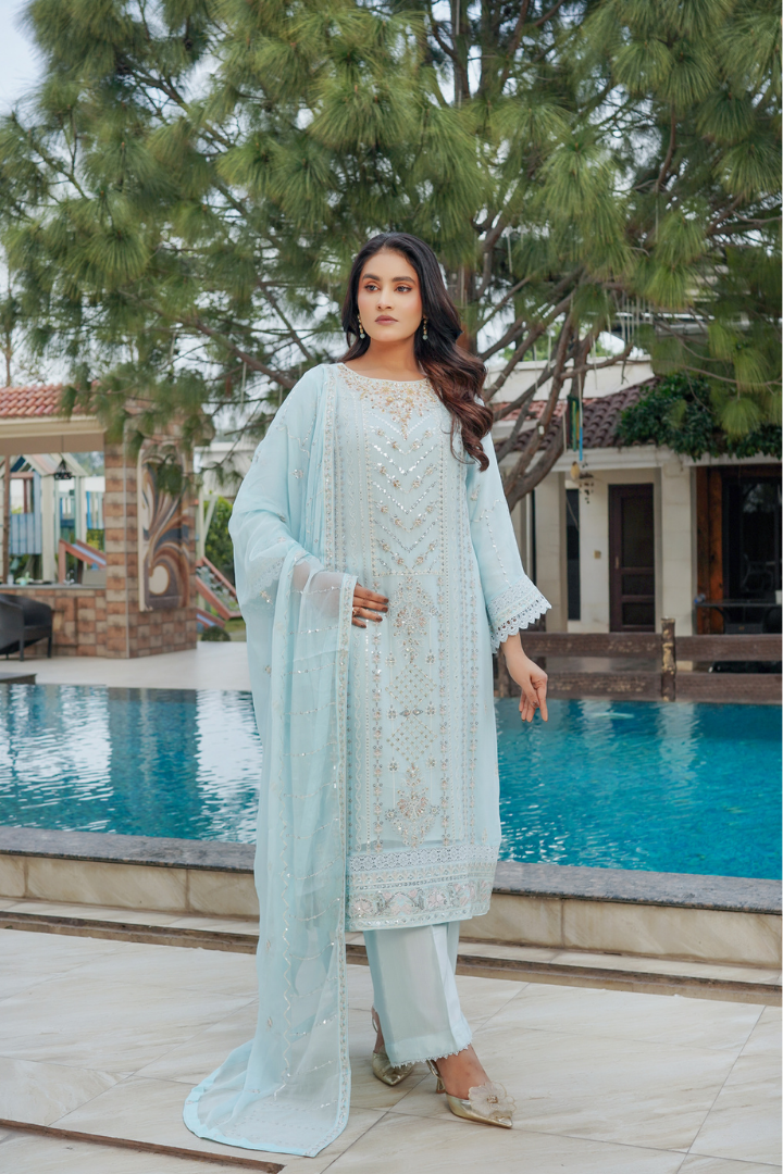 Agha Noor Sehnai Handwork Eid Ready To Wear Collection 2026 | Sky Blue - Mirha Fashion