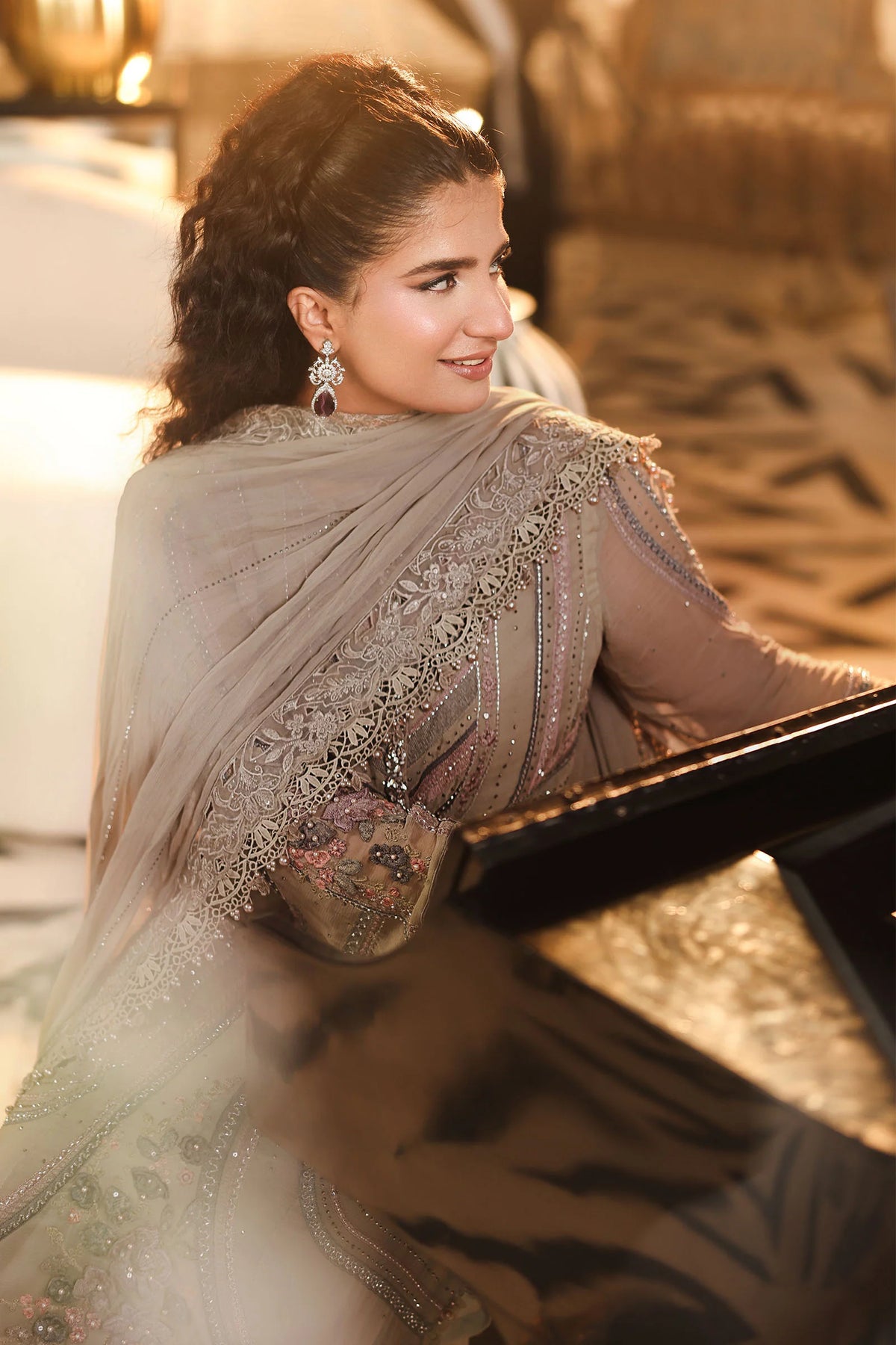 Maria B Chiffon Unstitched  Collection  2026 | MPC-26-201-Antique Grey