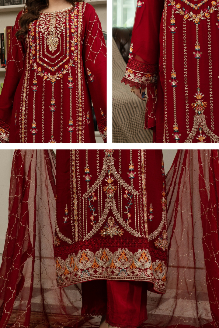 Agha Noor Qurbat Chiffon Handwork Ready to Wear Collection 2026 | Maroon - Mirha Fashion
