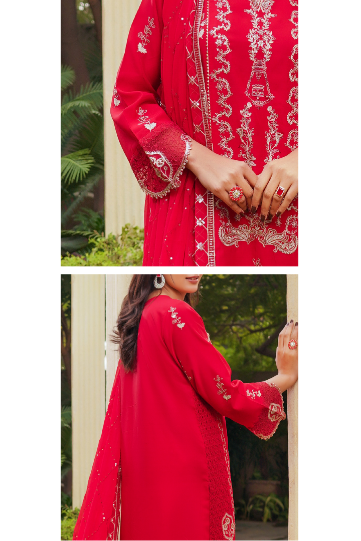 Shaanse Cyra Vol-2 Cotton Silk 3PCS Ready to Wear Collection Jan-26 | Red - Mirha Fashion