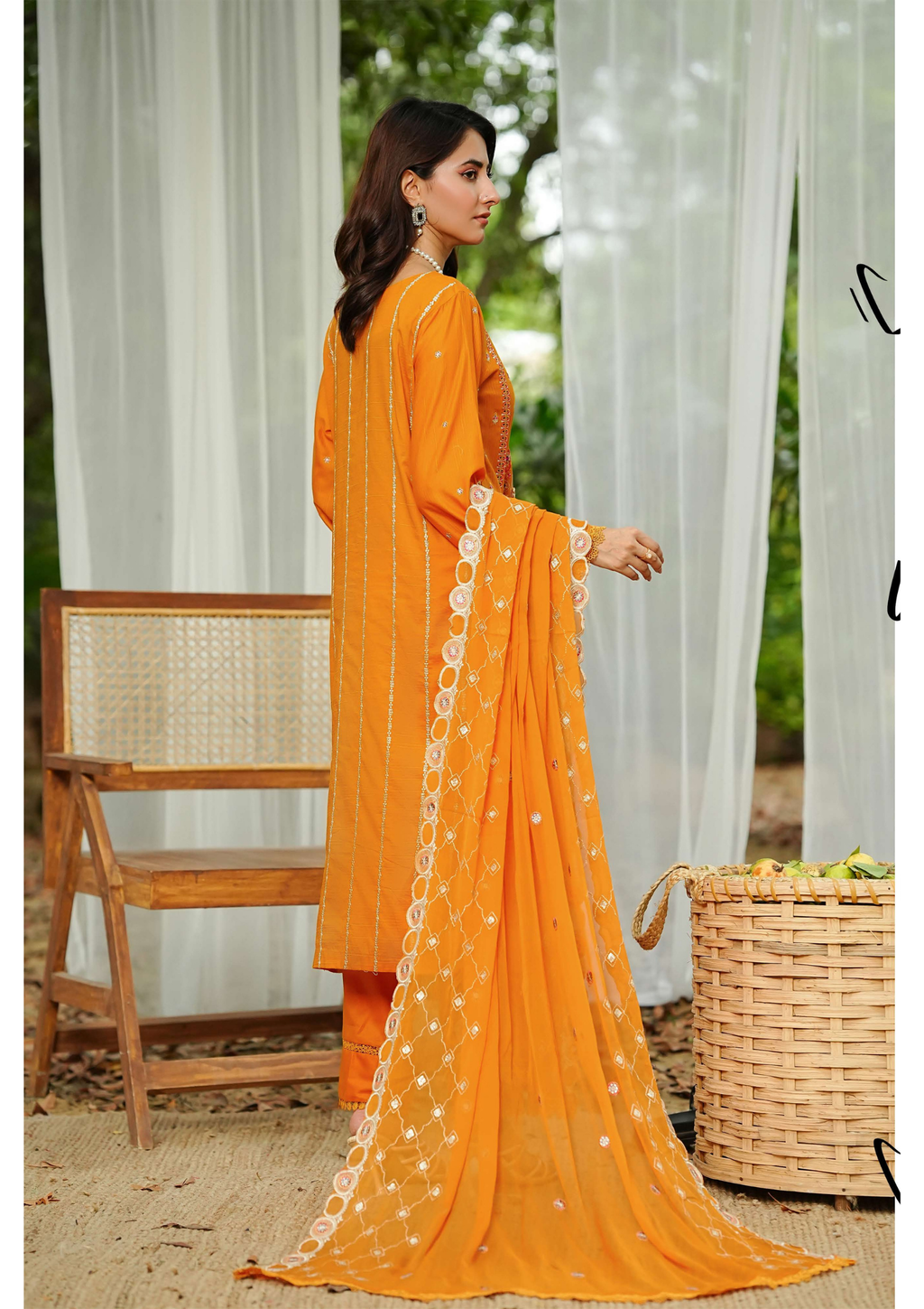 Agha Noor Cotton Ready To Wear Collection Ronak 2025 | Orange - Mirha Fashion