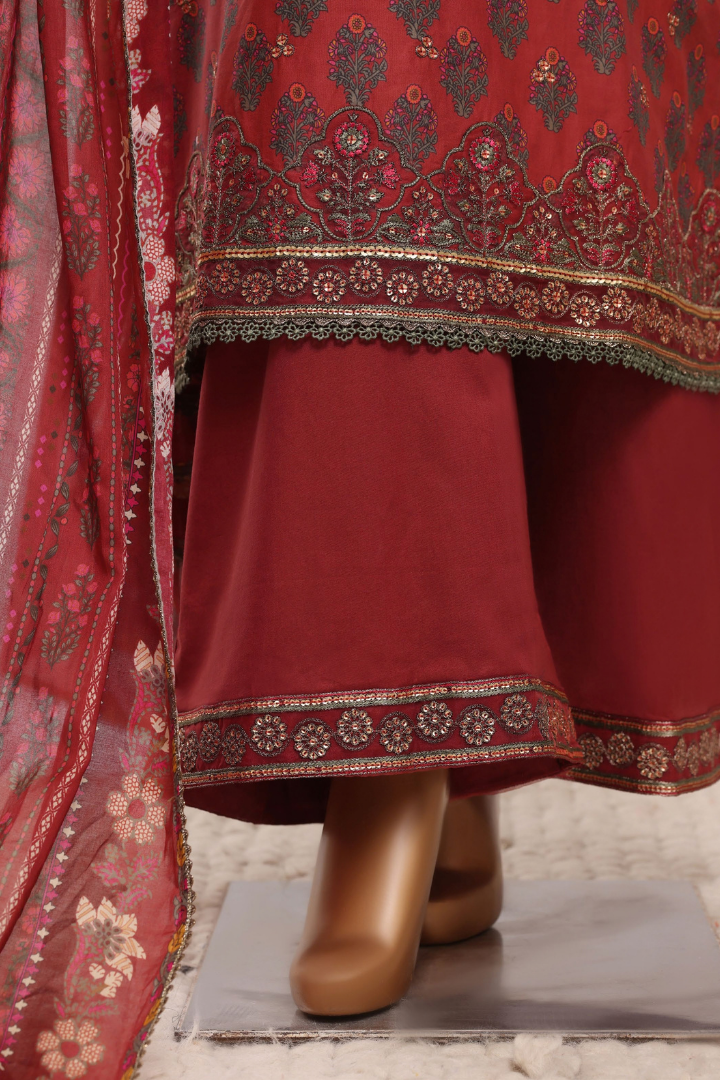 Sadabahar Regal Festive Emb Lawn Vol-3 Ready to Wear Collection | Red